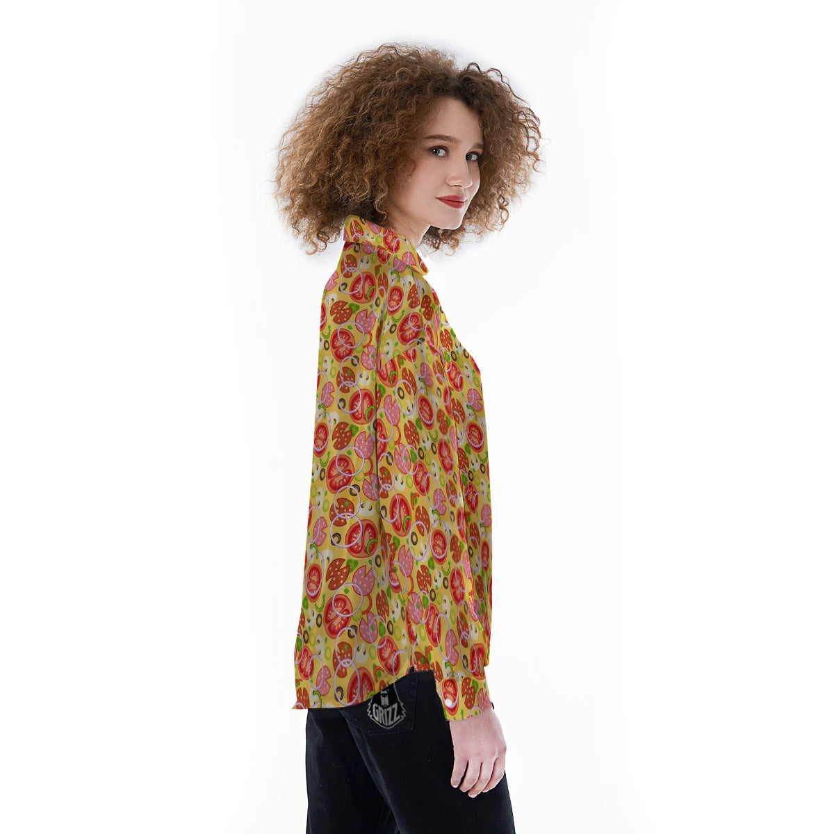 Pizza And Different Ingredients Print Pattern Women's Long Sleeve Shirts-grizzshop