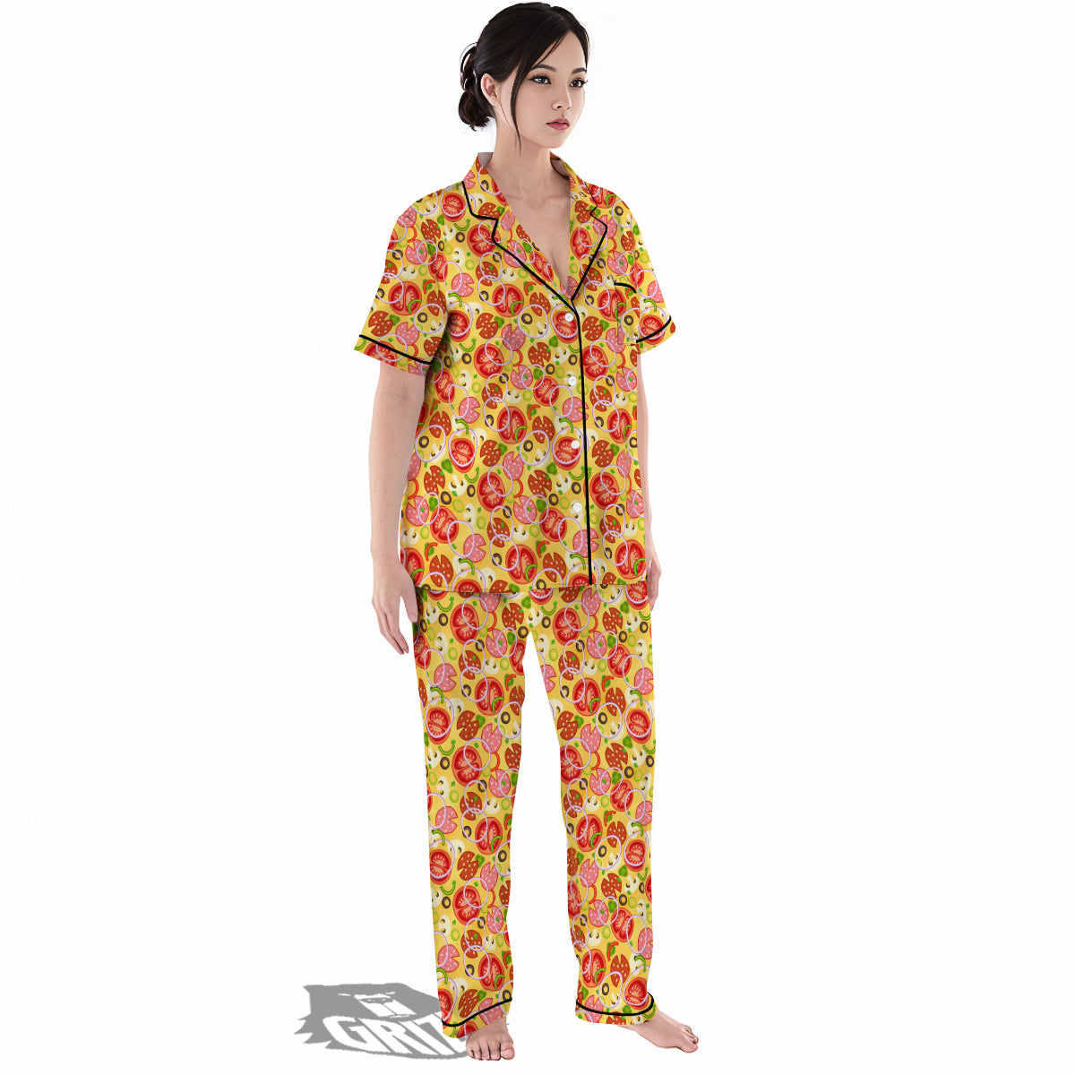 Pizza And Different Ingredients Print Pattern Women's Pajamas Set-grizzshop