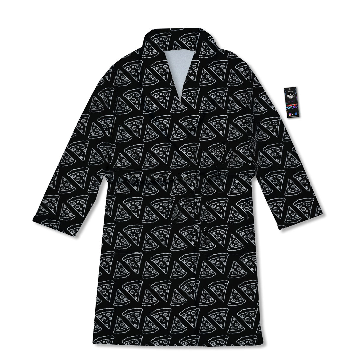 Pizza Black Print Pattern Bathrobe-grizzshop