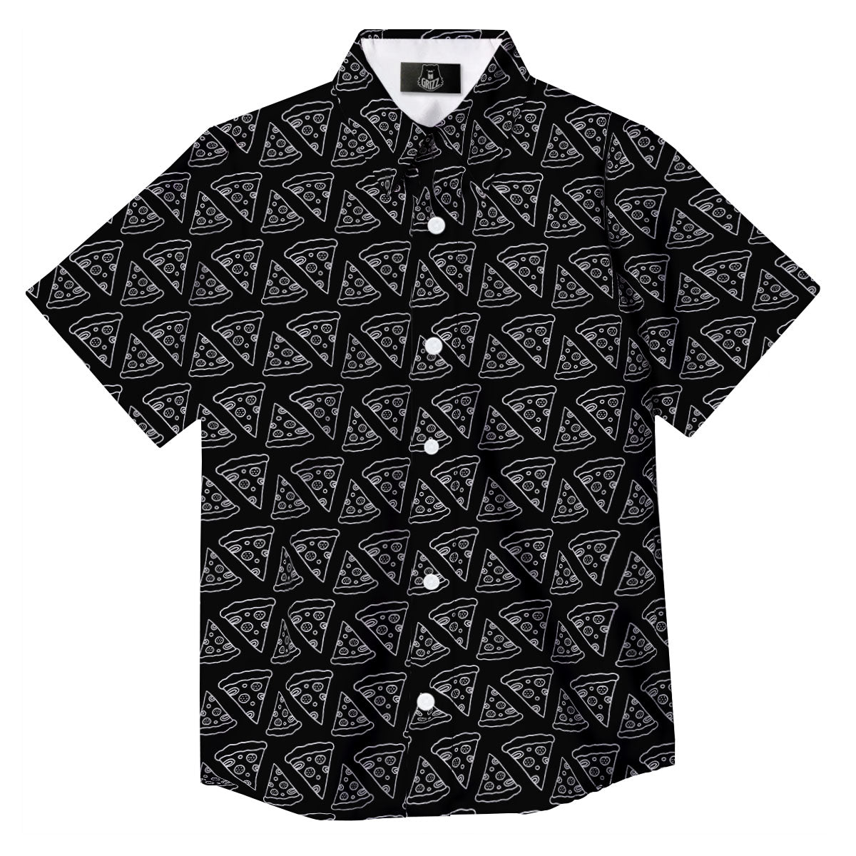 Pizza Black Print Pattern Button Up Shirt-grizzshop