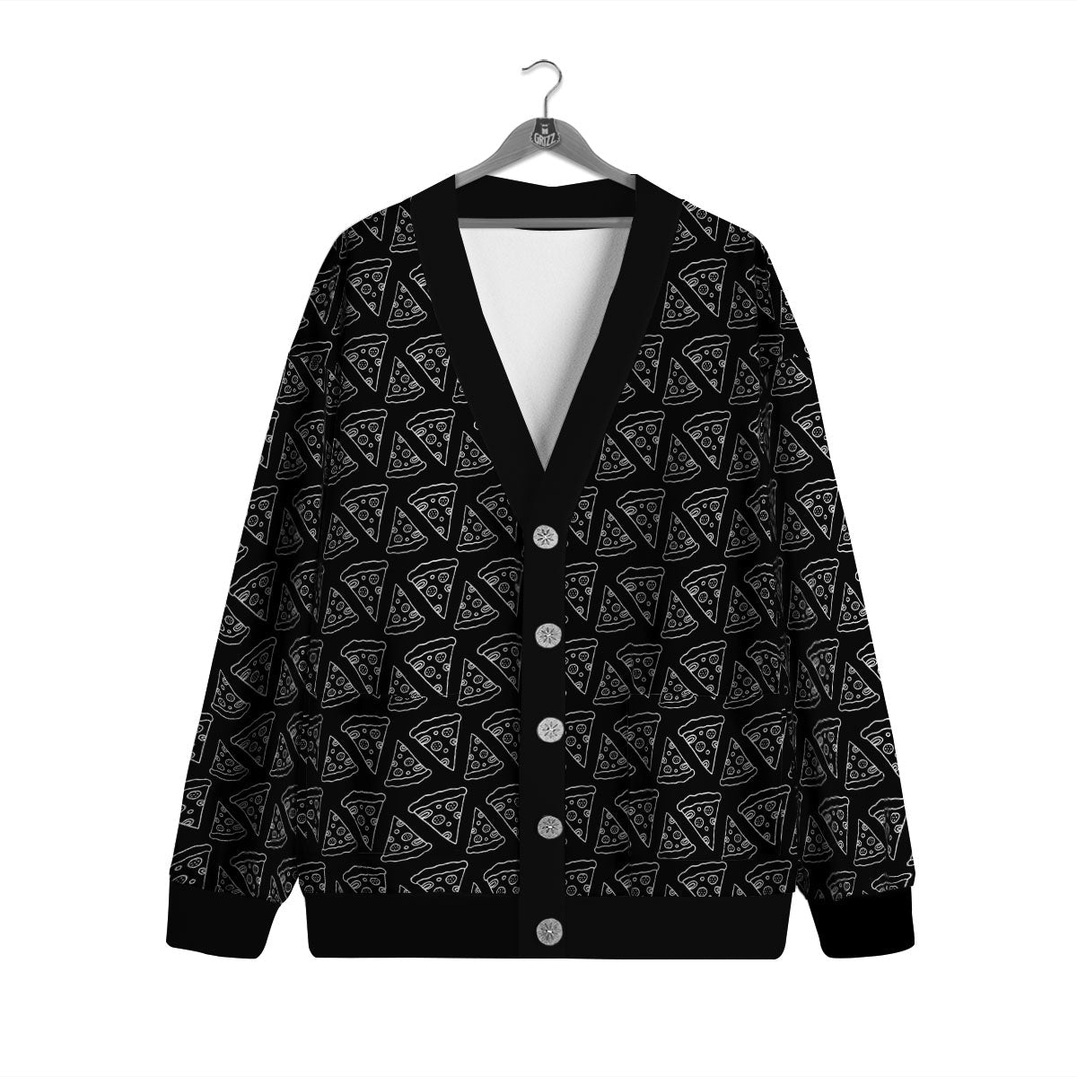 Pizza Black Print Pattern Cardigan-grizzshop
