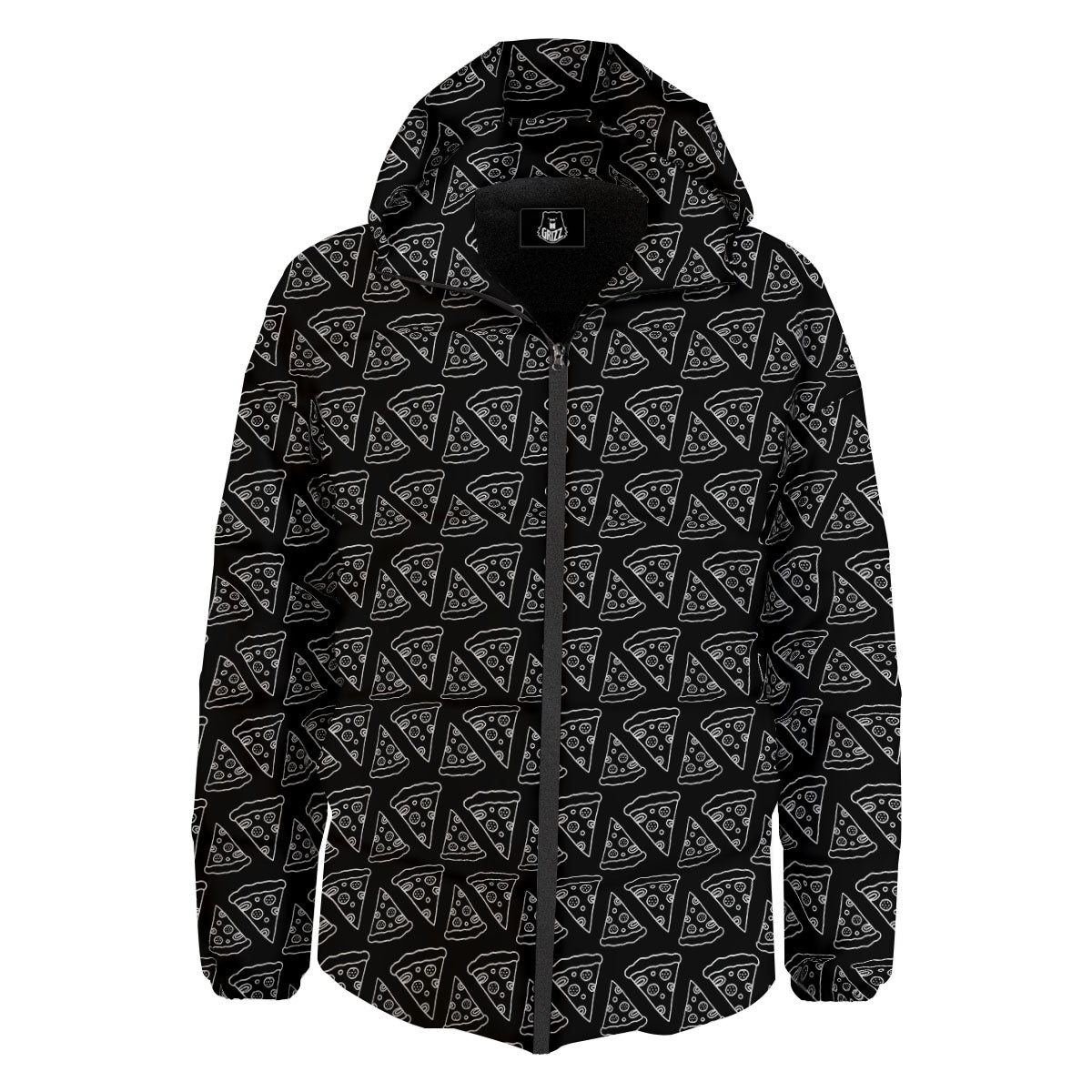 Pizza Black Print Pattern Down Jacket-grizzshop