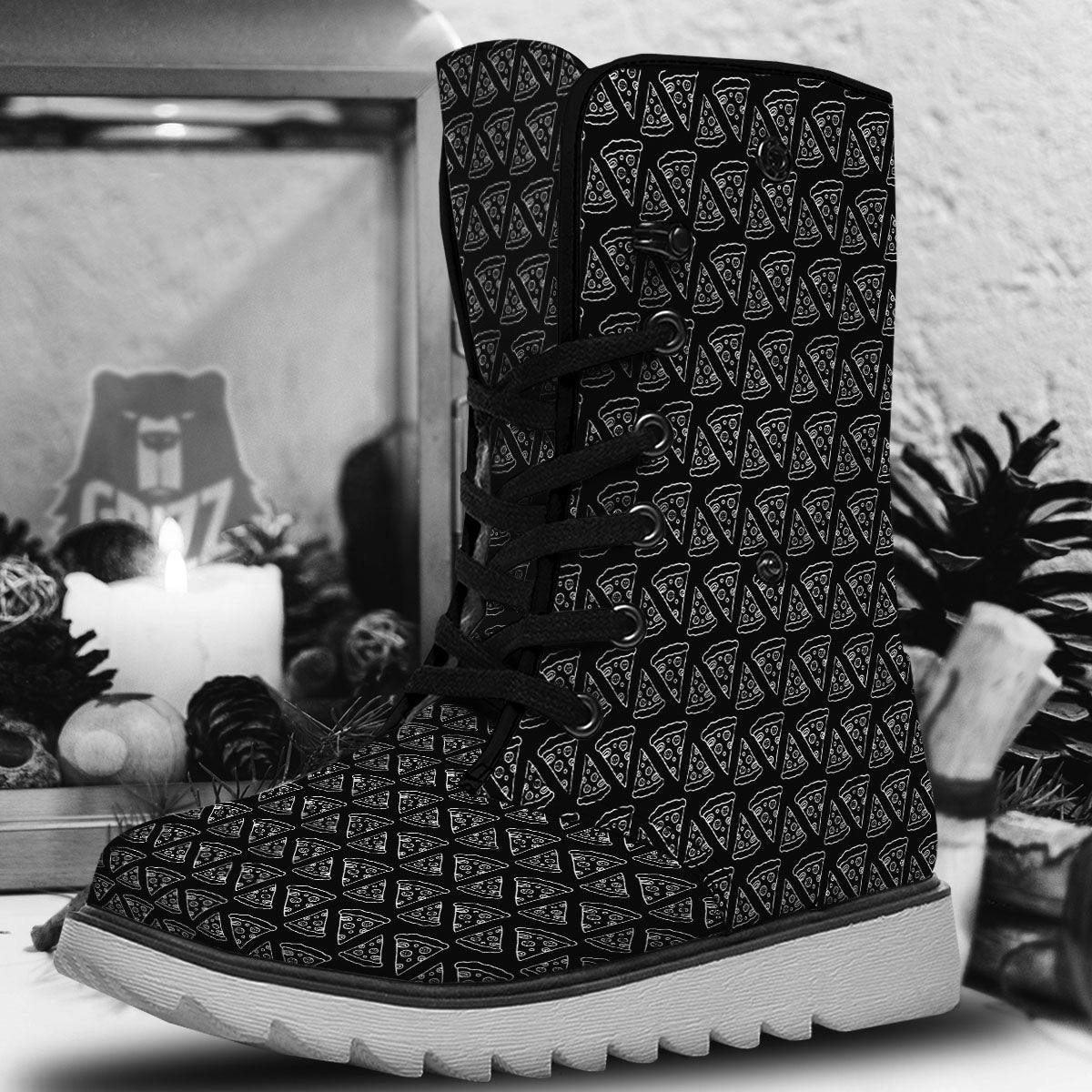 Pizza Black Print Pattern Snow Boots-grizzshop
