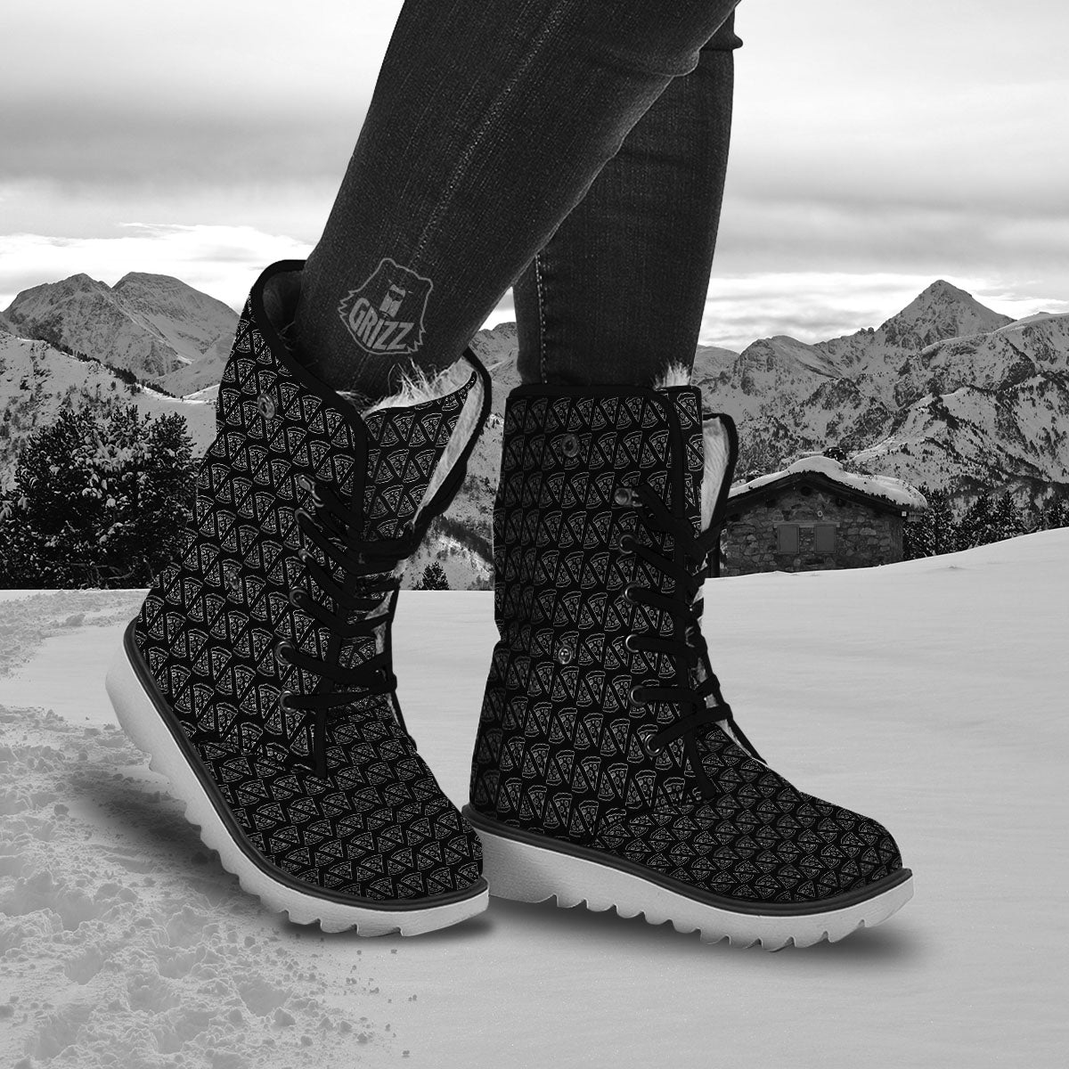 Pizza Black Print Pattern Snow Boots-grizzshop