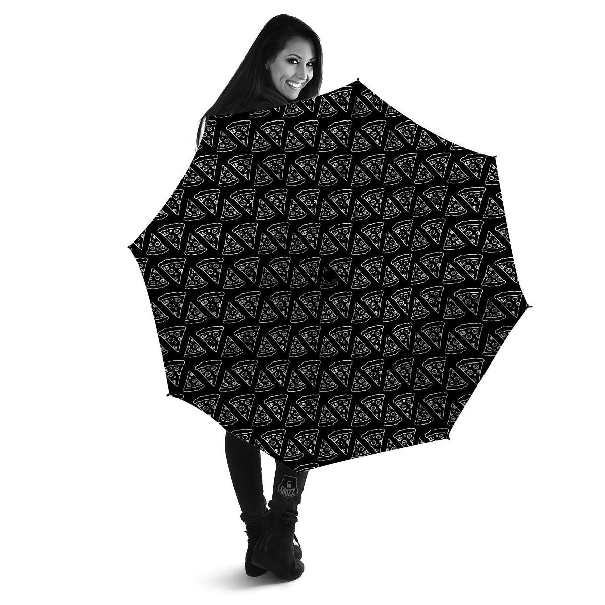 Pizza Black Print Pattern Umbrella-grizzshop