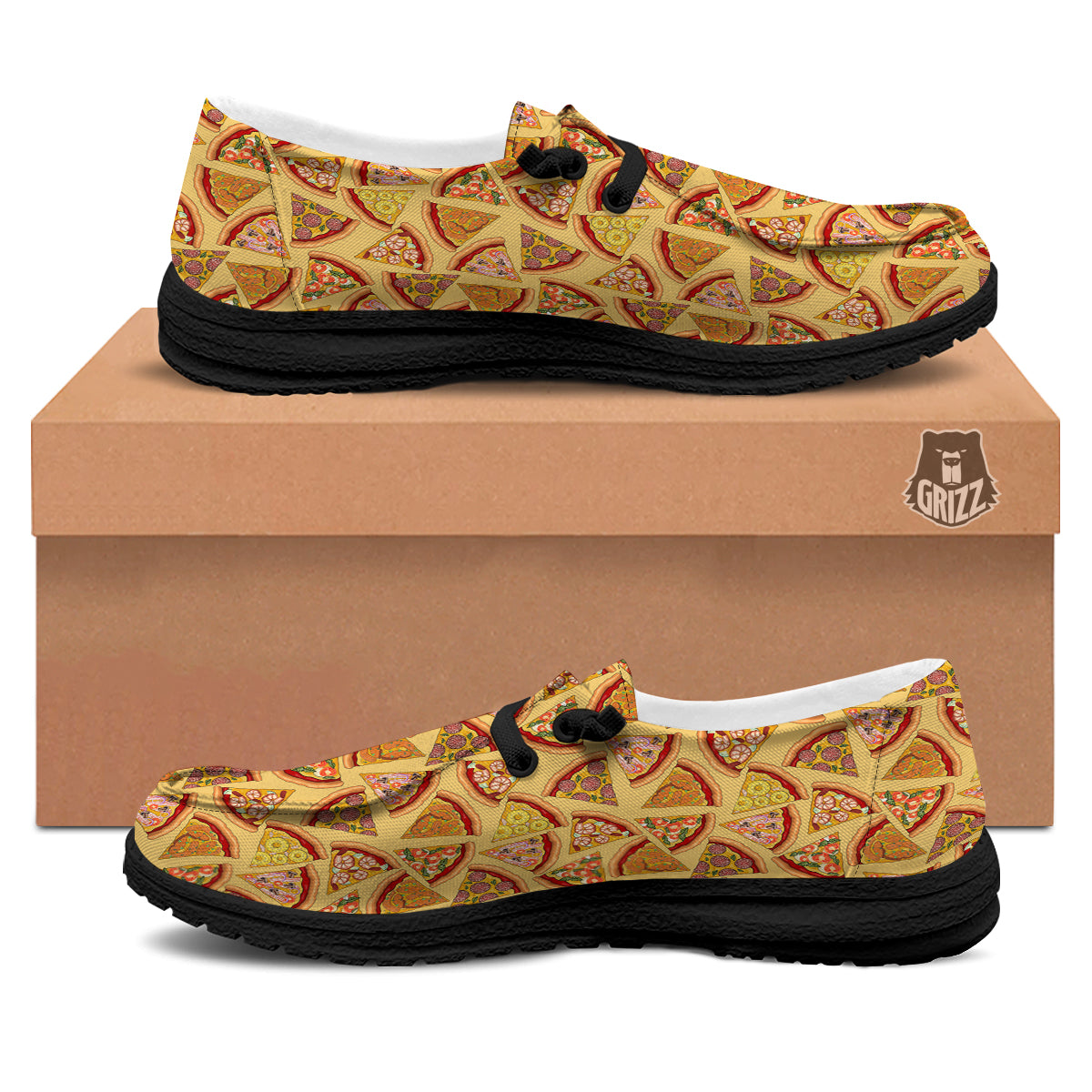 Pizza Fast Food Print Pattern Black Loafers-grizzshop