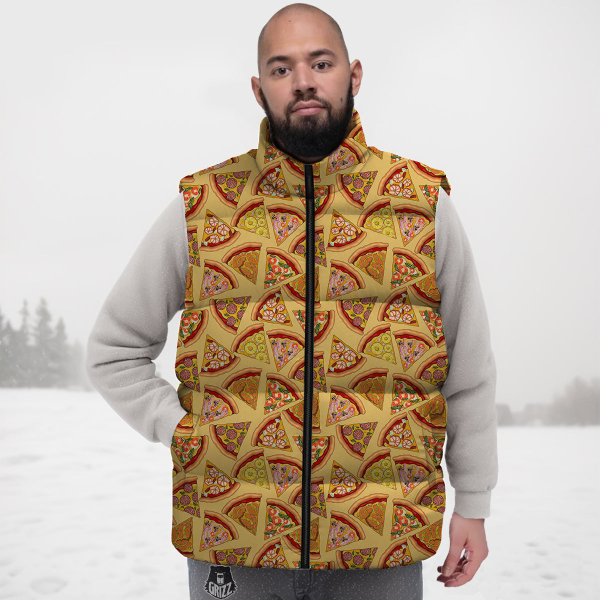 Pizza Fast Food Print Pattern Down Vest