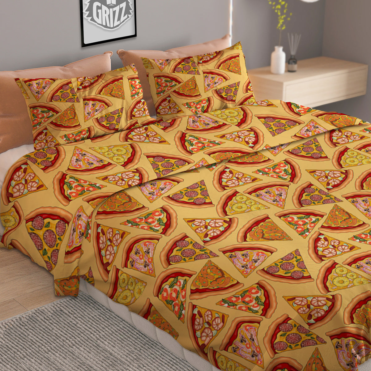 Pizza Fast Food Print Pattern Duvet Cover Bedding Set