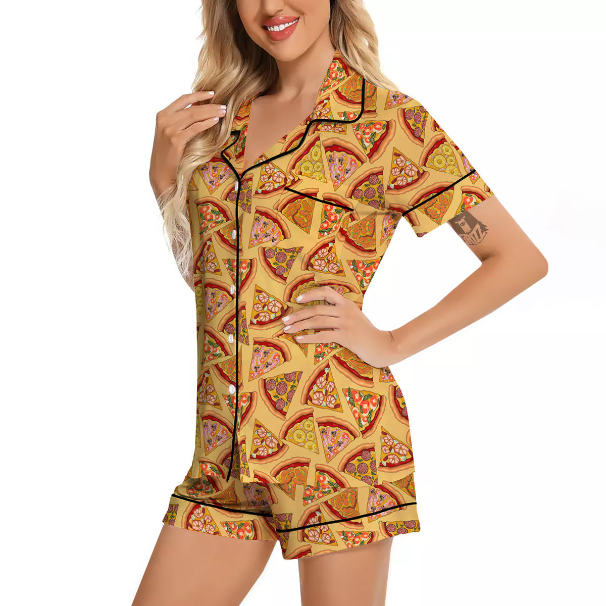 Pizza Fast Food Print Pattern Women Silk Pajamas-grizzshop