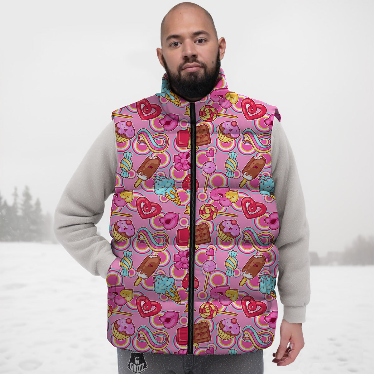 Pizza Pattern Print Down Vest
