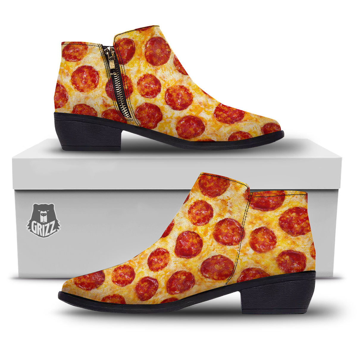 Pizza Pepperoni Print Ankle Boots-grizzshop