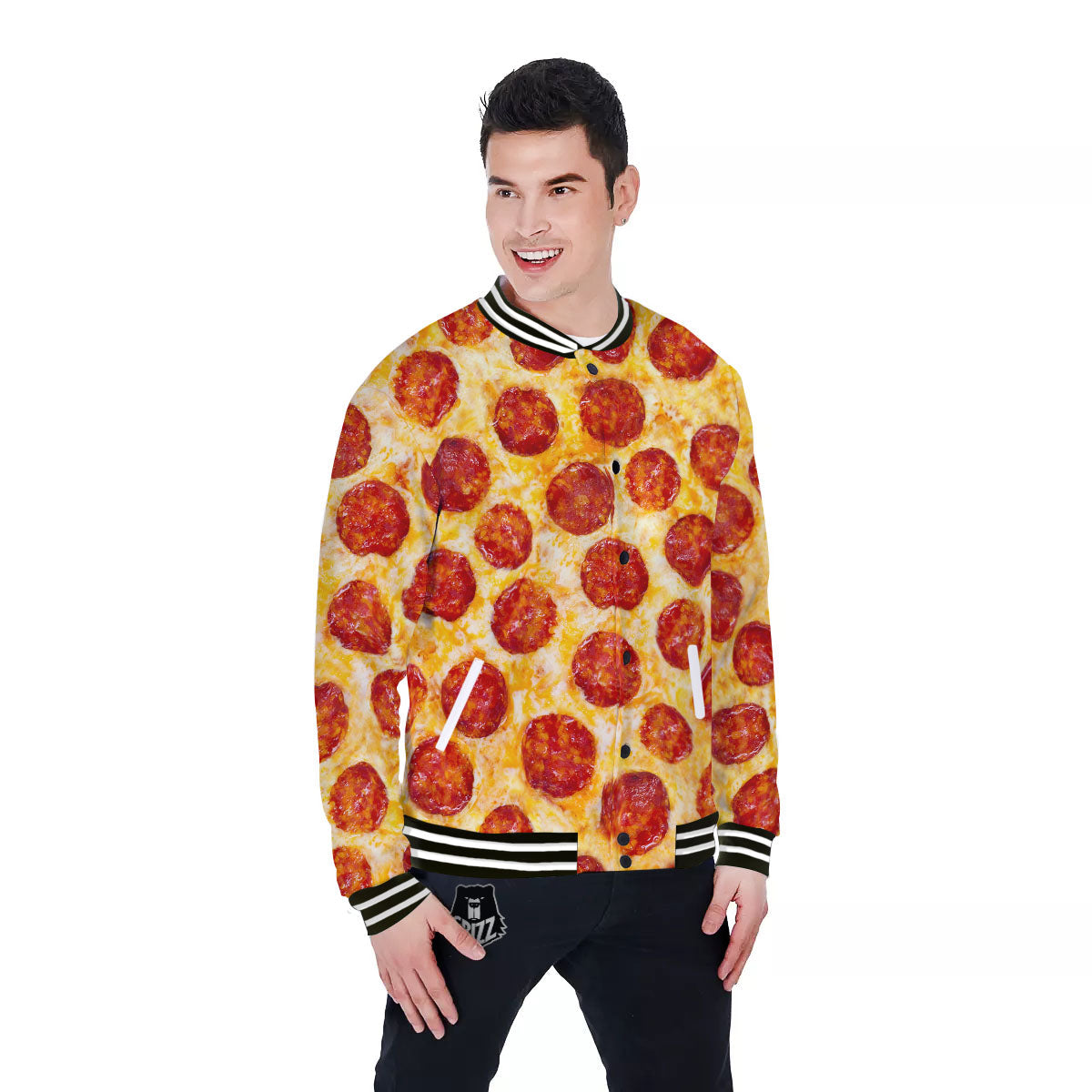 Pizza Pepperoni Print Baseball Jacket-grizzshop