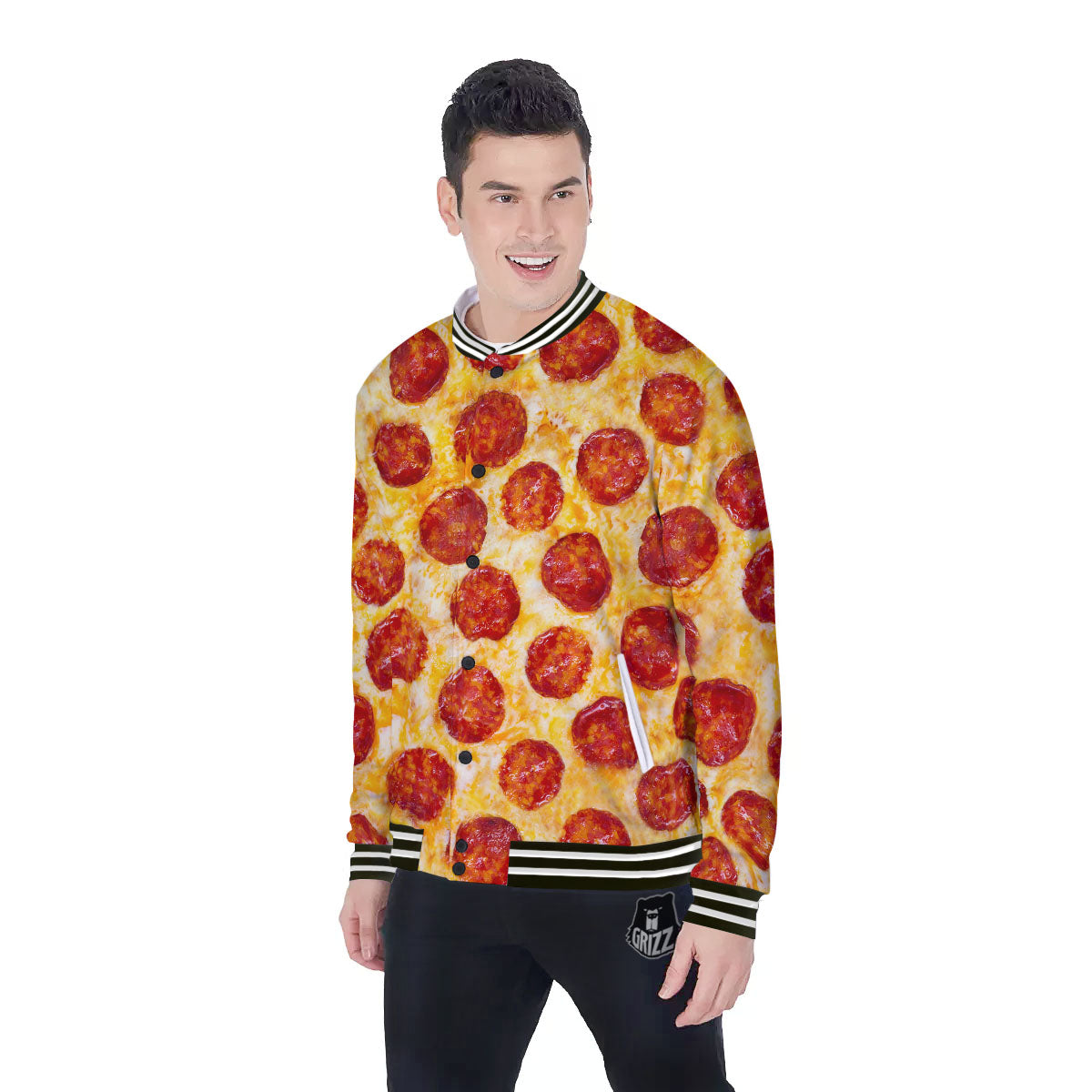Pizza Pepperoni Print Baseball Jacket-grizzshop