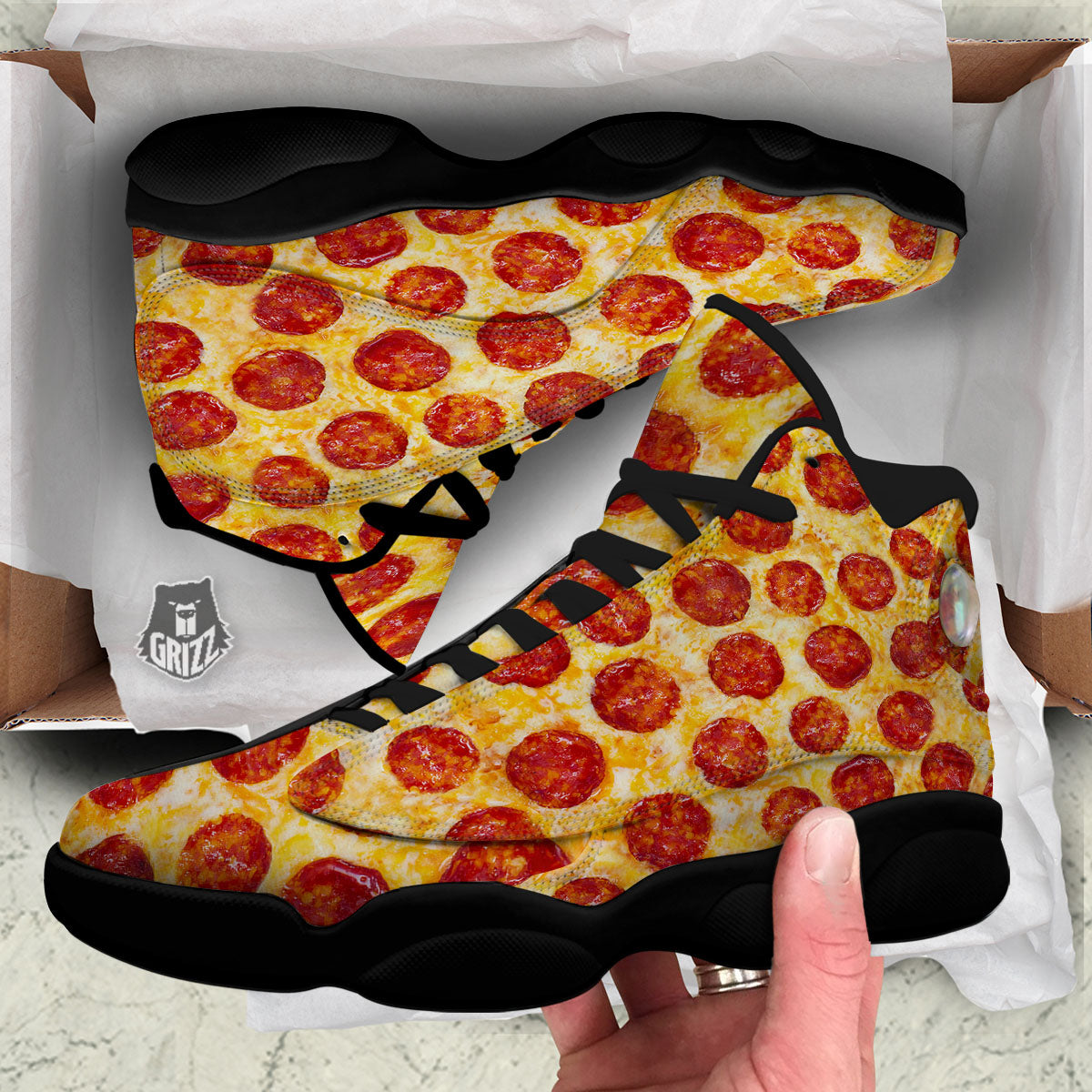 Pizza Pepperoni Print Black Basketball Shoes-grizzshop