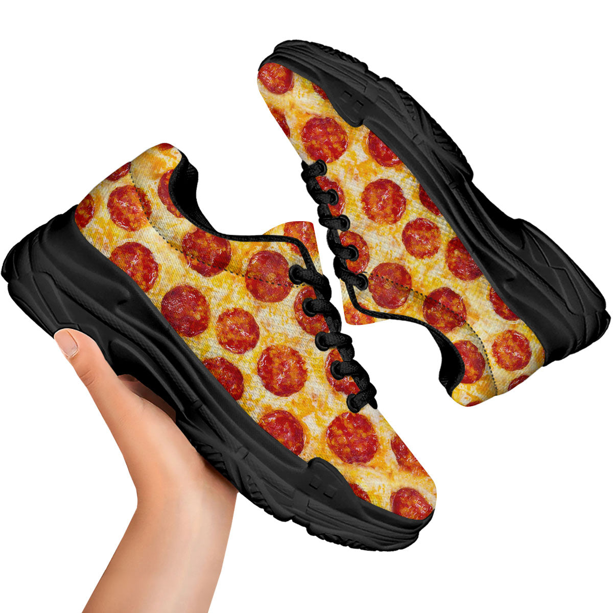 Pizza Pepperoni Print Black Chunky Shoes-grizzshop
