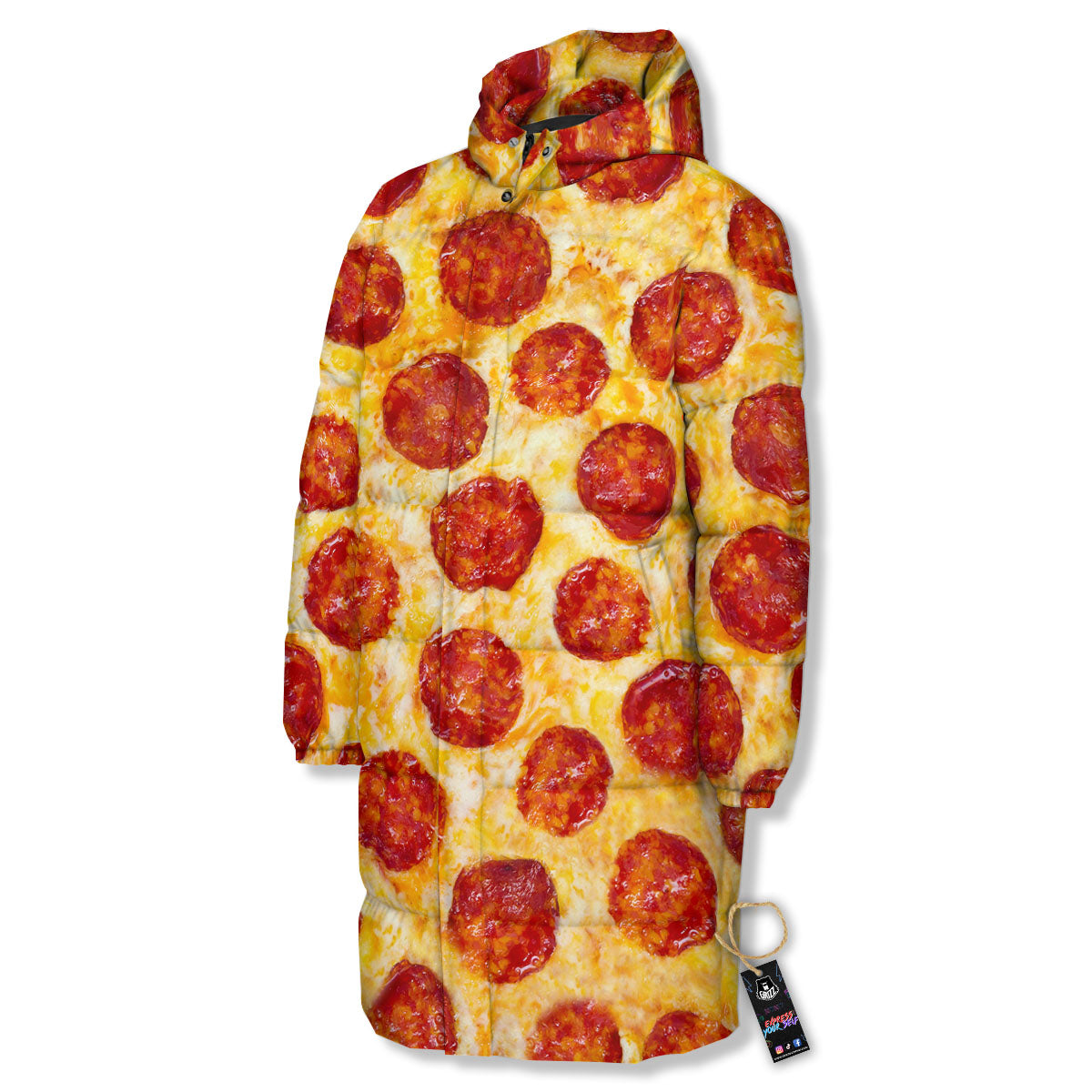 Pizza Pepperoni Print Long Down Jacket-grizzshop