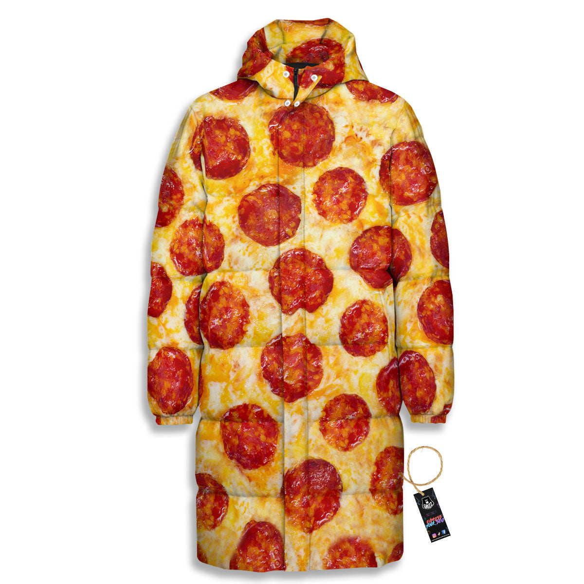 Pizza Pepperoni Print Long Down Jacket-grizzshop
