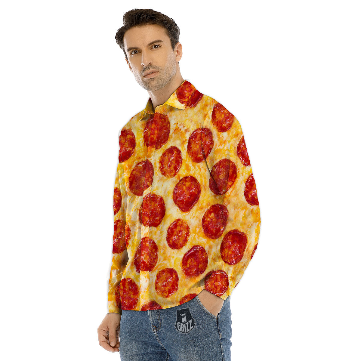 Pizza Pepperoni Print Men's Dress Shirts-grizzshop
