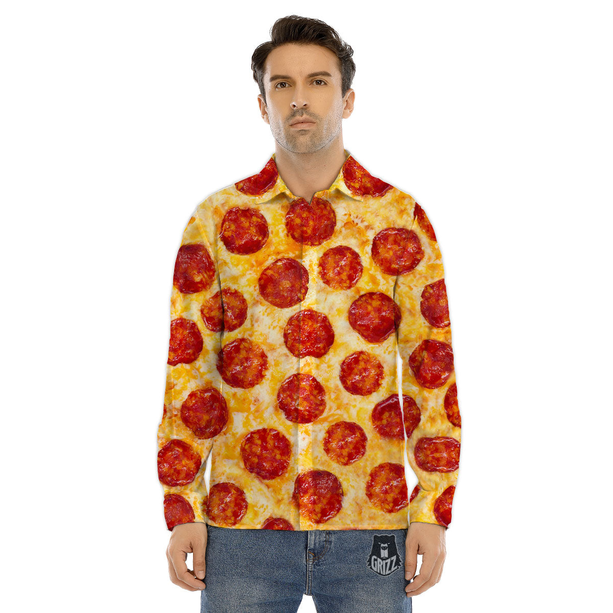 Pizza Pepperoni Print Men's Dress Shirts-grizzshop
