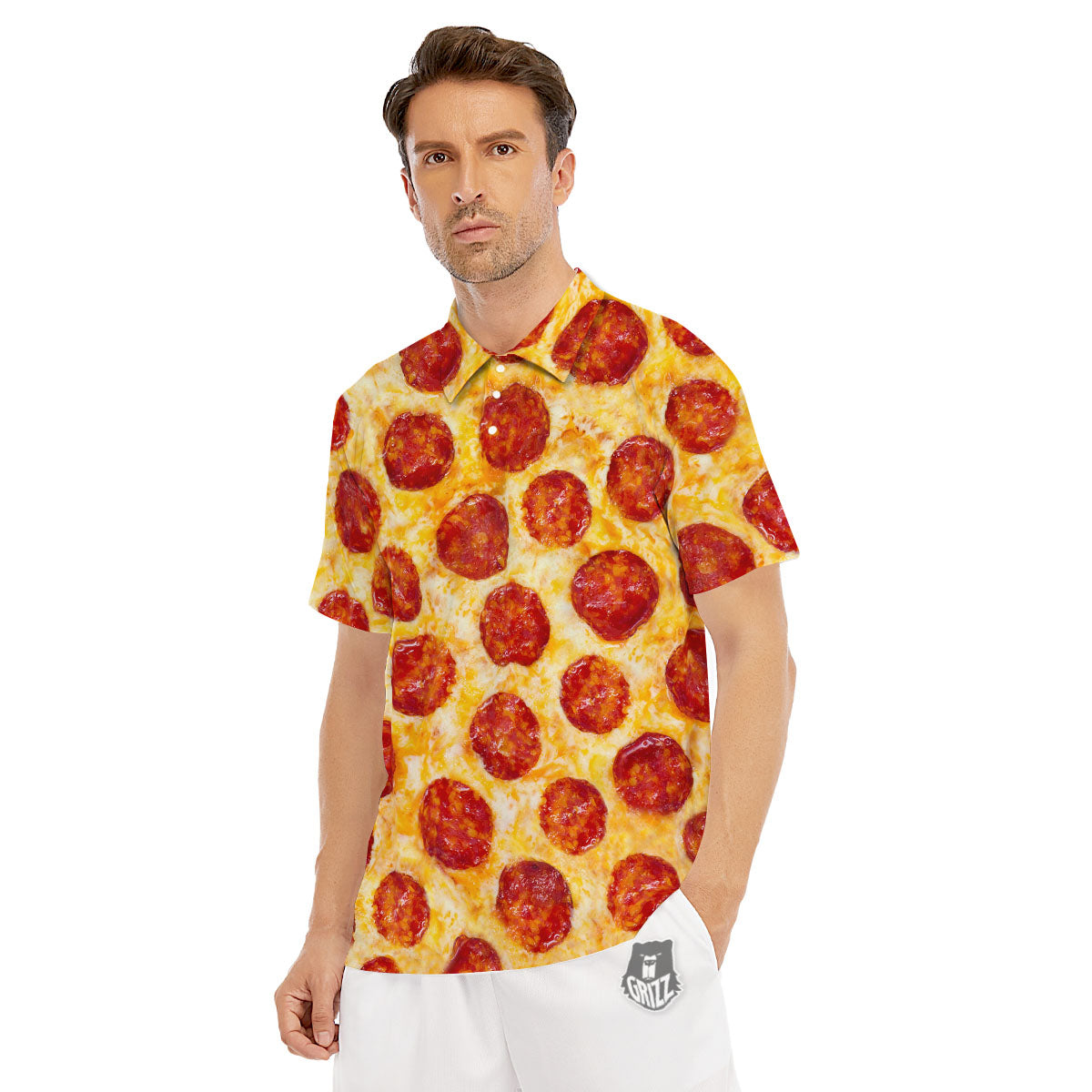 Pizza Pepperoni Print Men's Golf Shirts-grizzshop