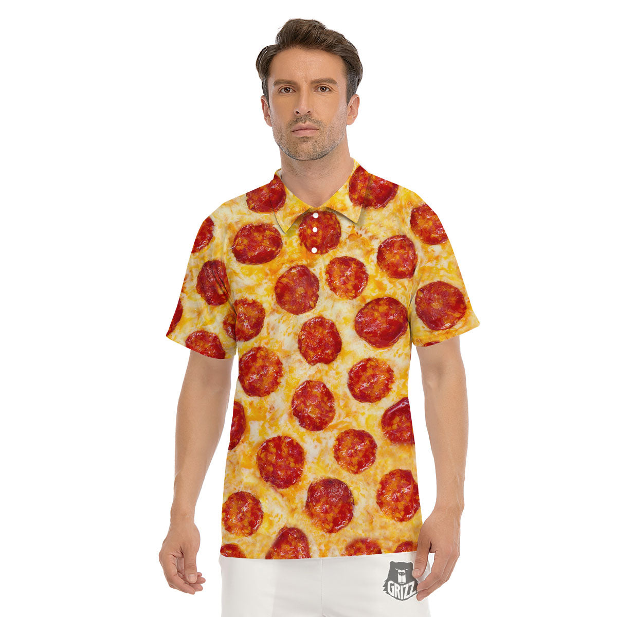 Pizza Pepperoni Print Men's Golf Shirts-grizzshop