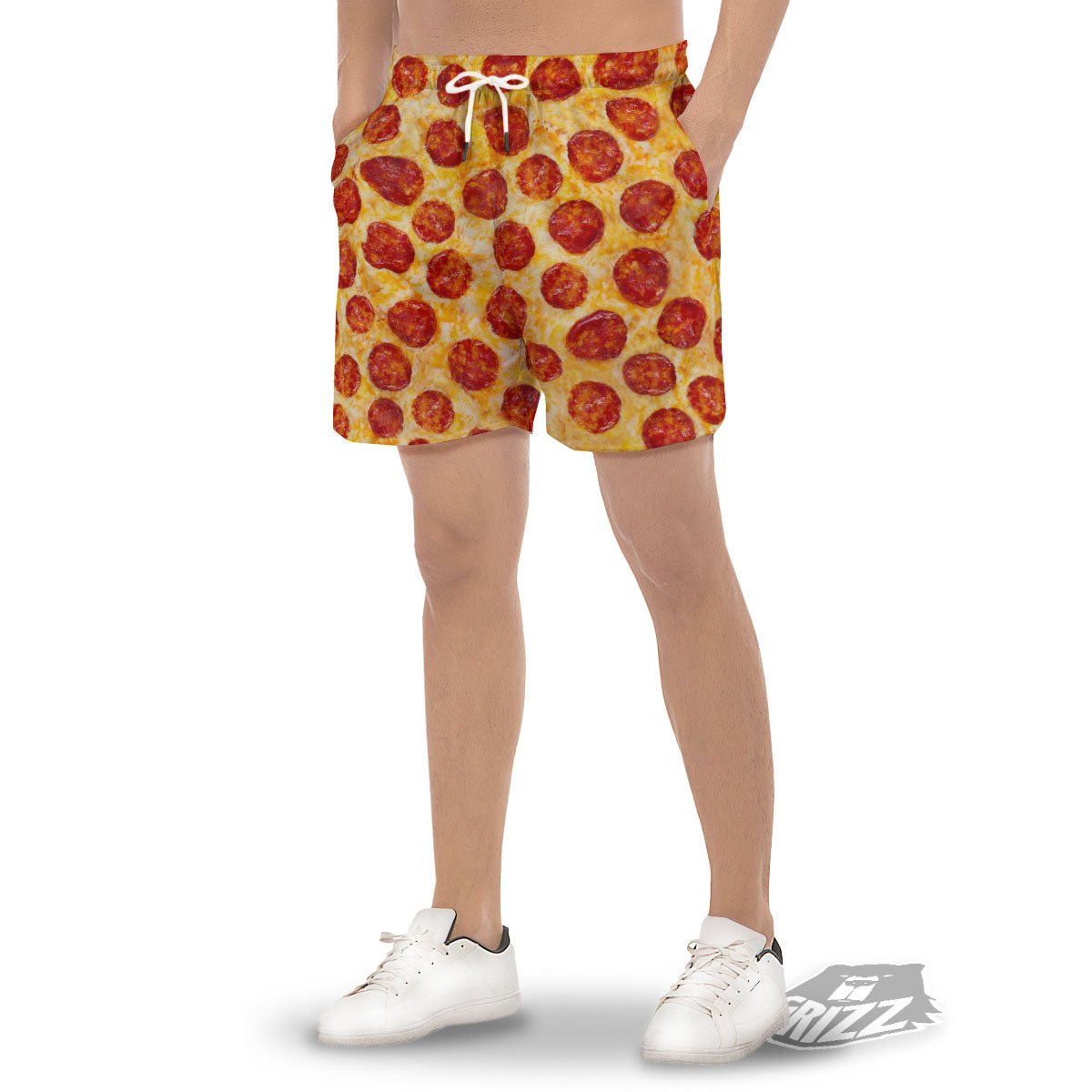 Pizza Pepperoni Print Men's Gym Shorts-grizzshop