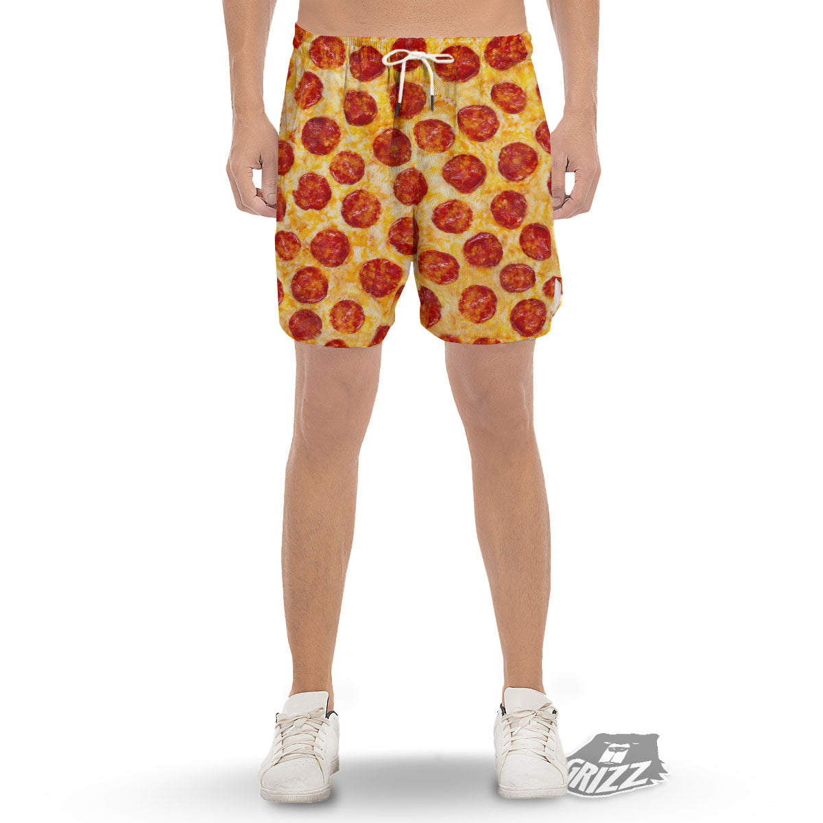 Pizza Pepperoni Print Men's Gym Shorts-grizzshop