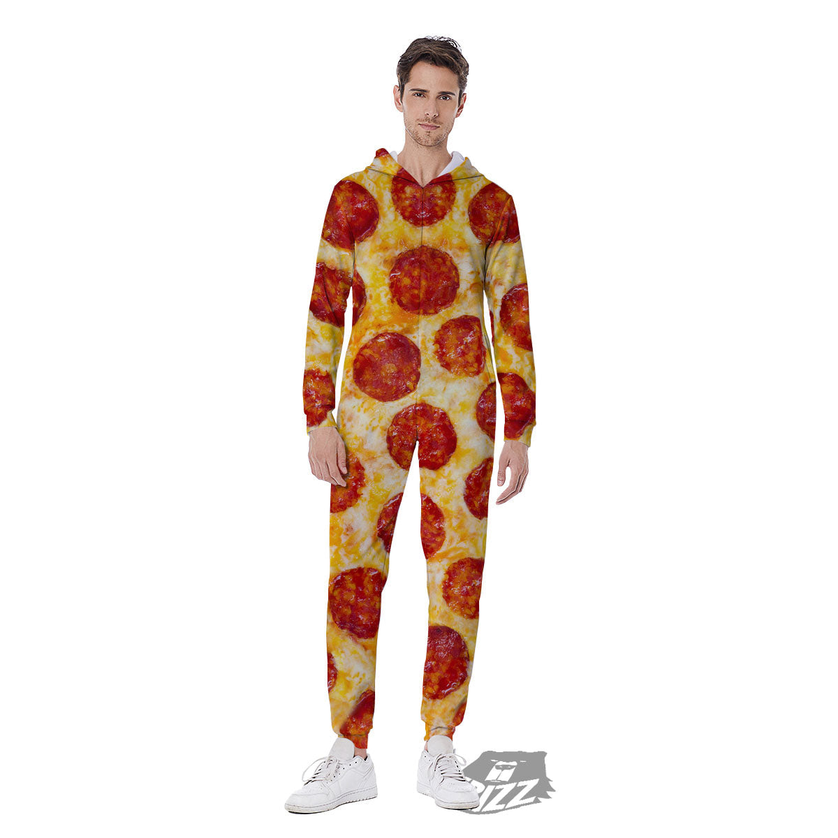 Pizza Pepperoni Print Men's Jumpsuit-grizzshop