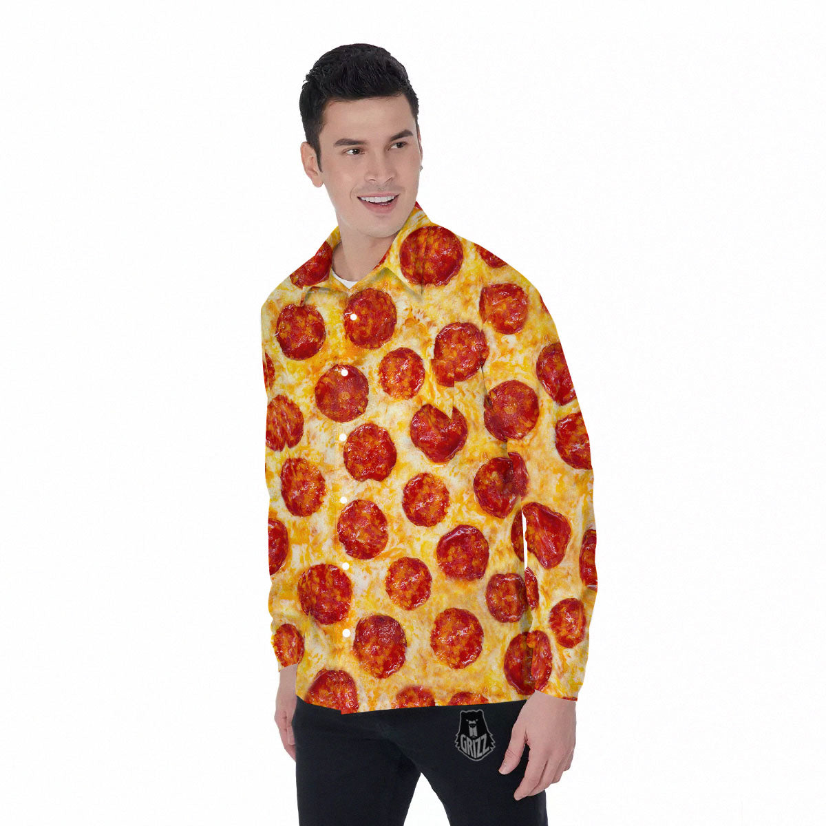 Pizza Pepperoni Print Men's Long Sleeve Shirts-grizzshop