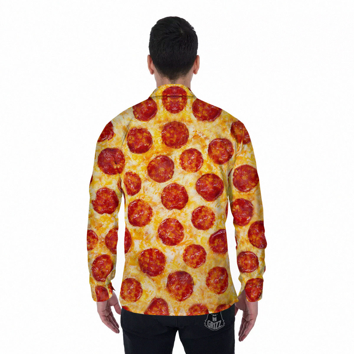 Pizza Pepperoni Print Men's Long Sleeve Shirts-grizzshop