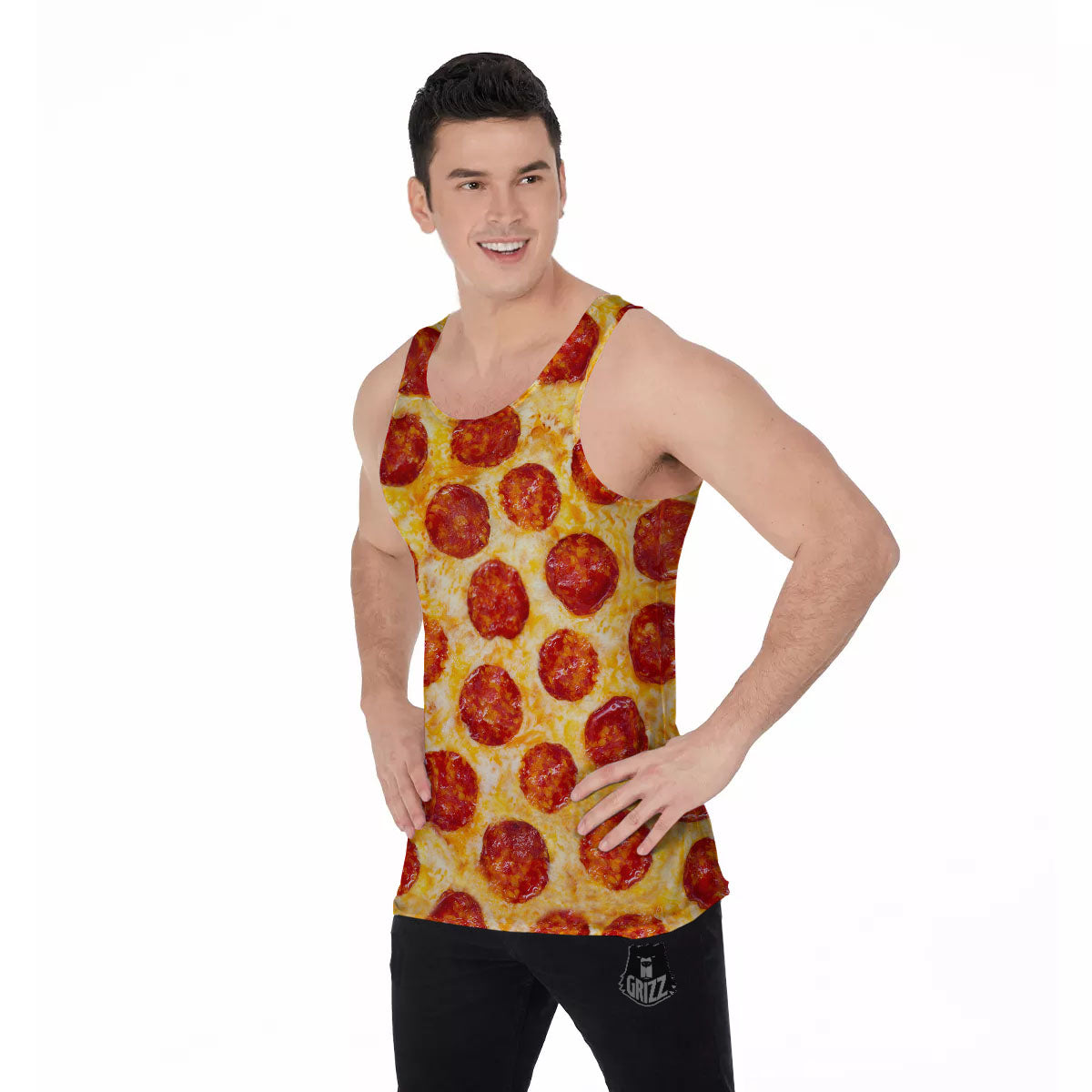 Pizza Pepperoni Print Men's Tank Top-grizzshop