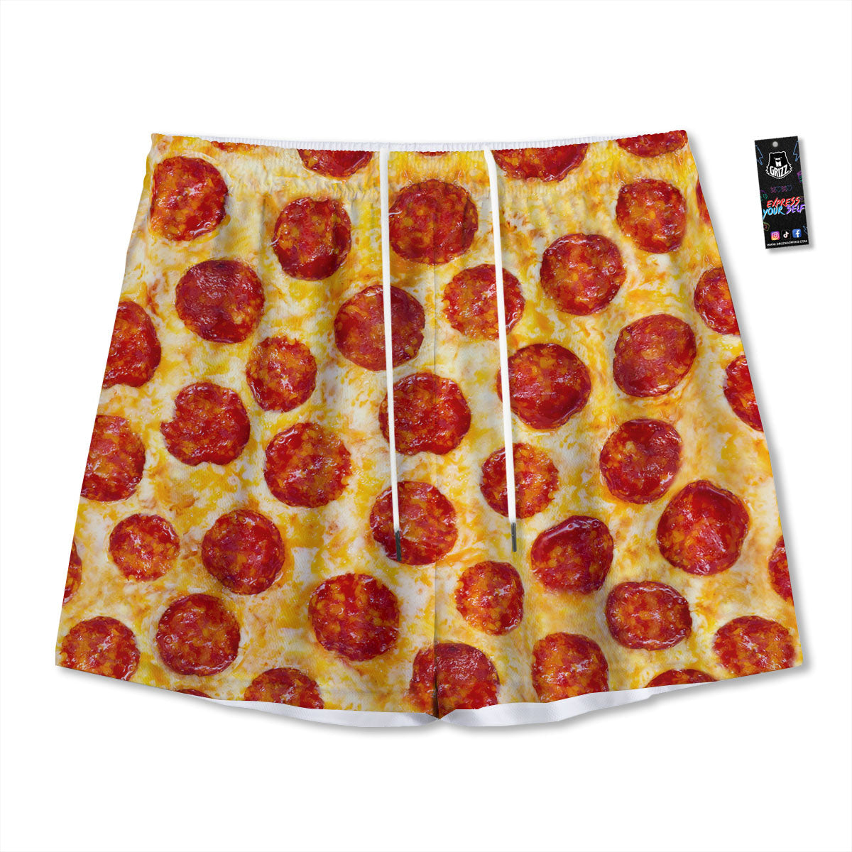 Pizza Pepperoni Print Mesh Shorts
