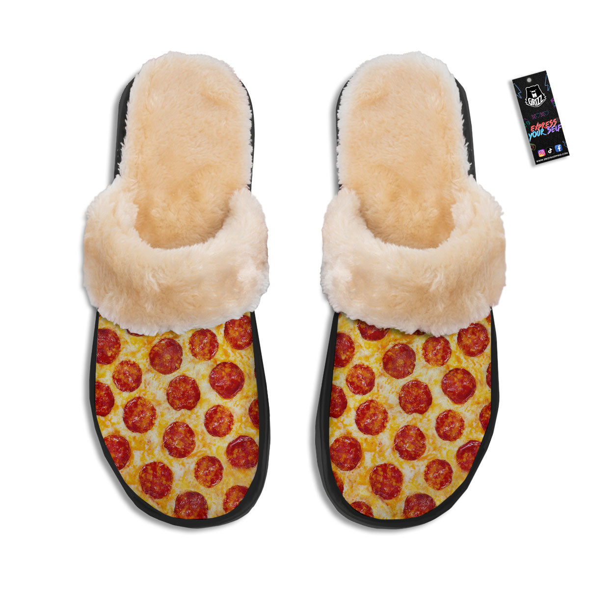 Pizza Pepperoni Print Slippers-grizzshop