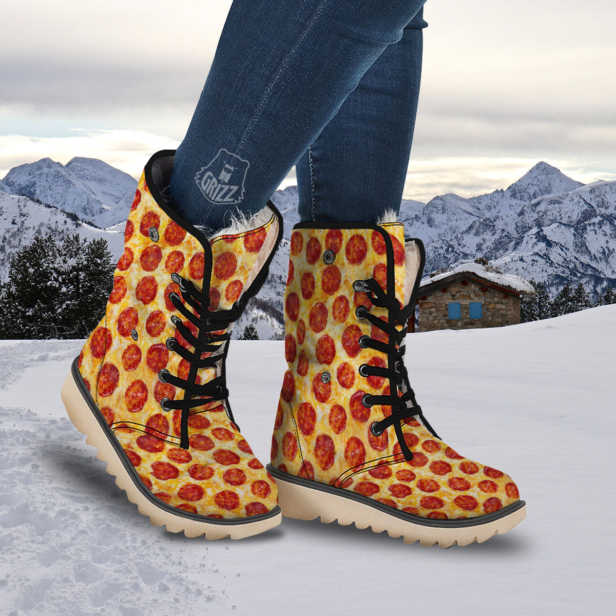 Pizza Pepperoni Print Snow Boots-grizzshop