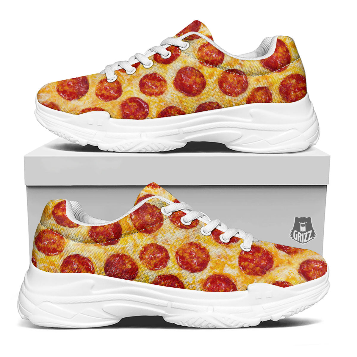 Pizza Pepperoni Print White Chunky Shoes-grizzshop