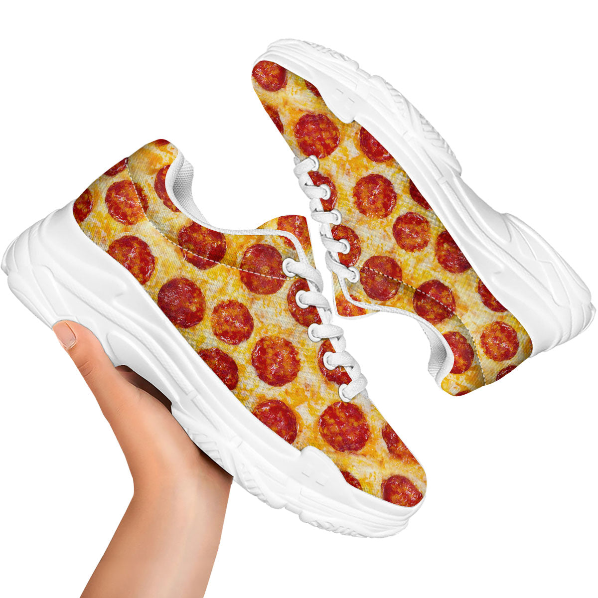 Pizza Pepperoni Print White Chunky Shoes-grizzshop