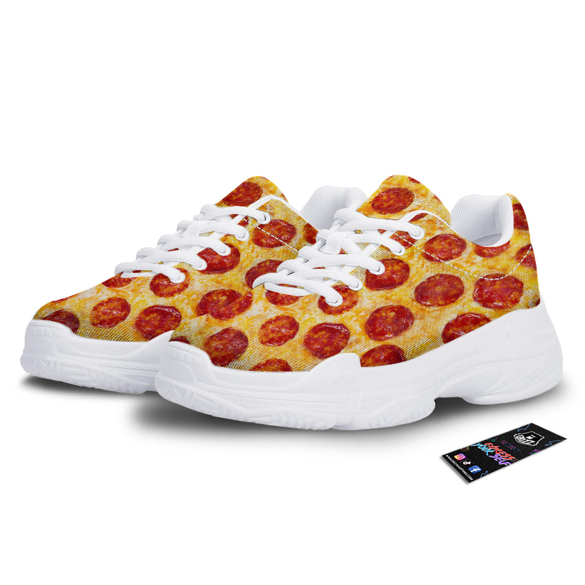 Pizza Pepperoni Print White Chunky Shoes-grizzshop
