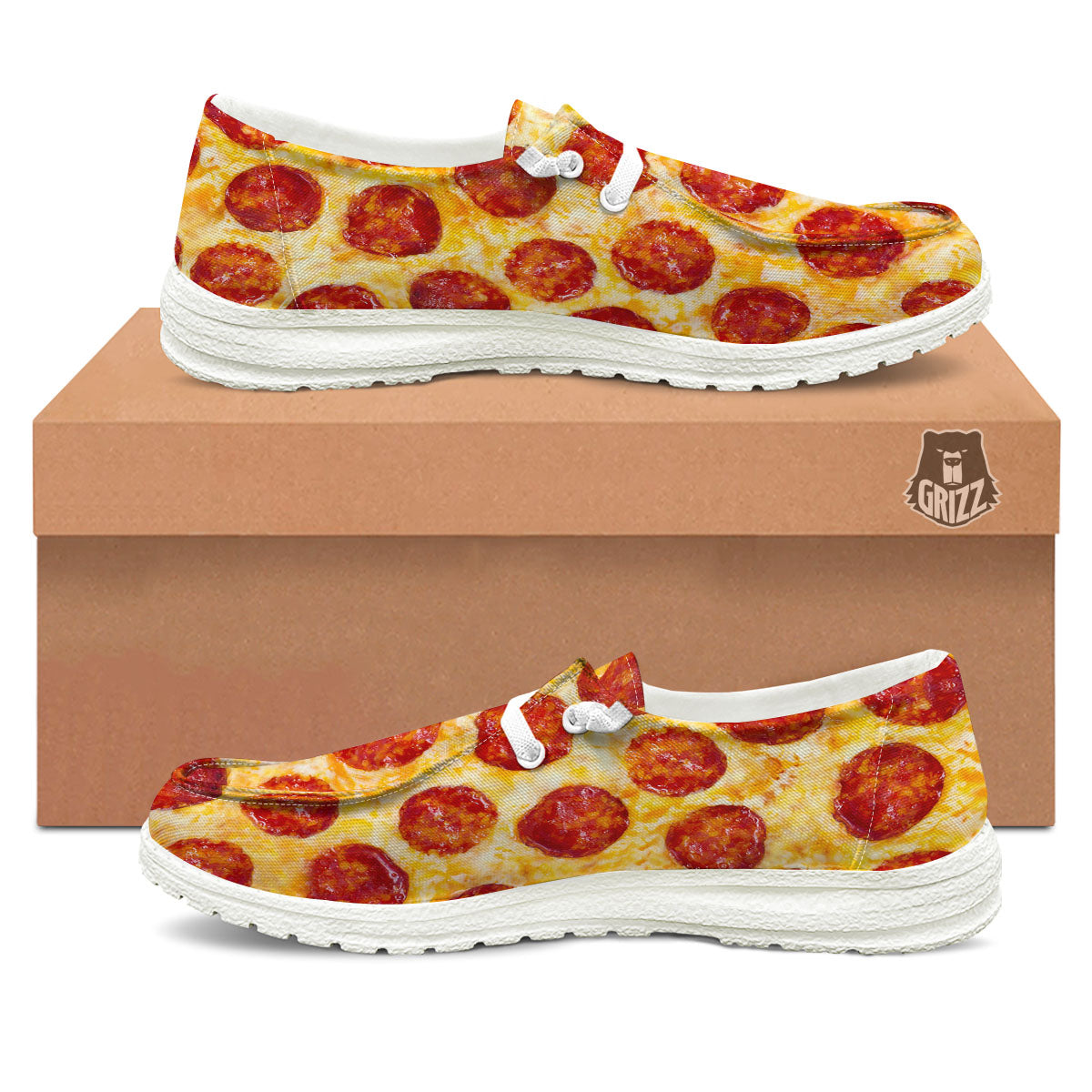 Pizza Pepperoni Print White Loafers-grizzshop