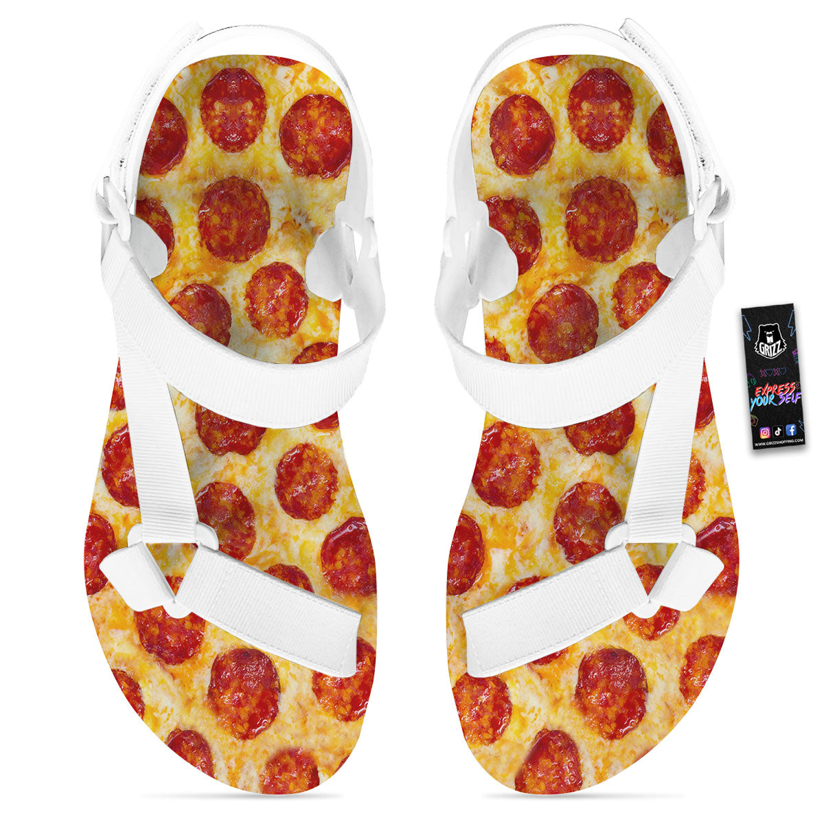 Pizza Pepperoni Print White Open Toe Sandals-grizzshop