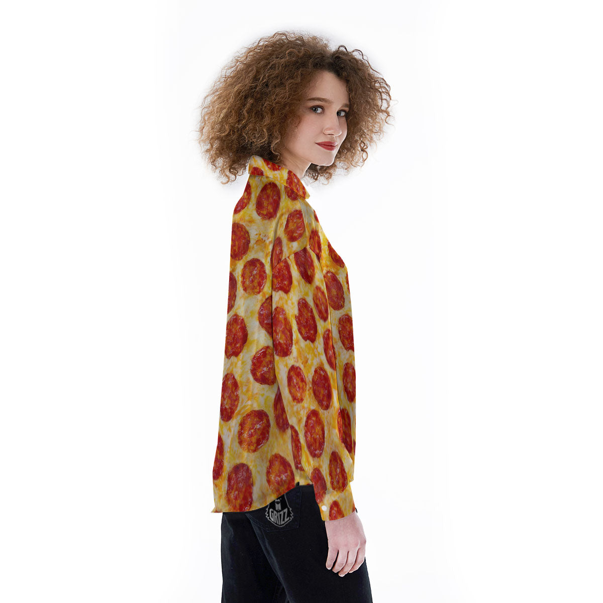 Pizza Pepperoni Print Women's Long Sleeve Shirts-grizzshop