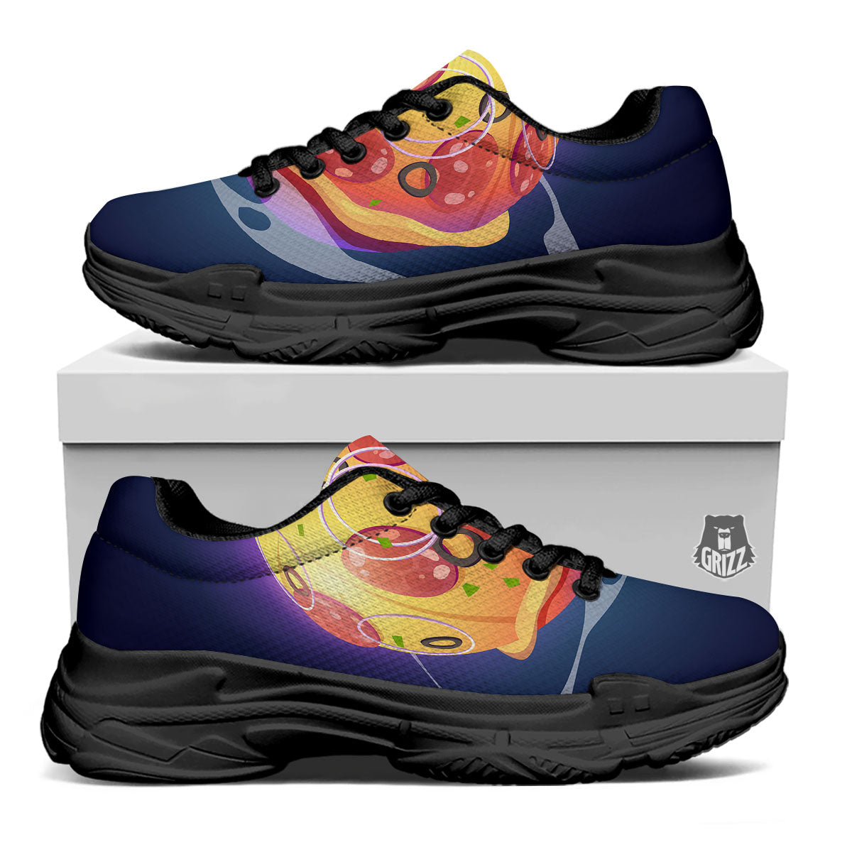 Pizza Planet Print Black Chunky Shoes-grizzshop
