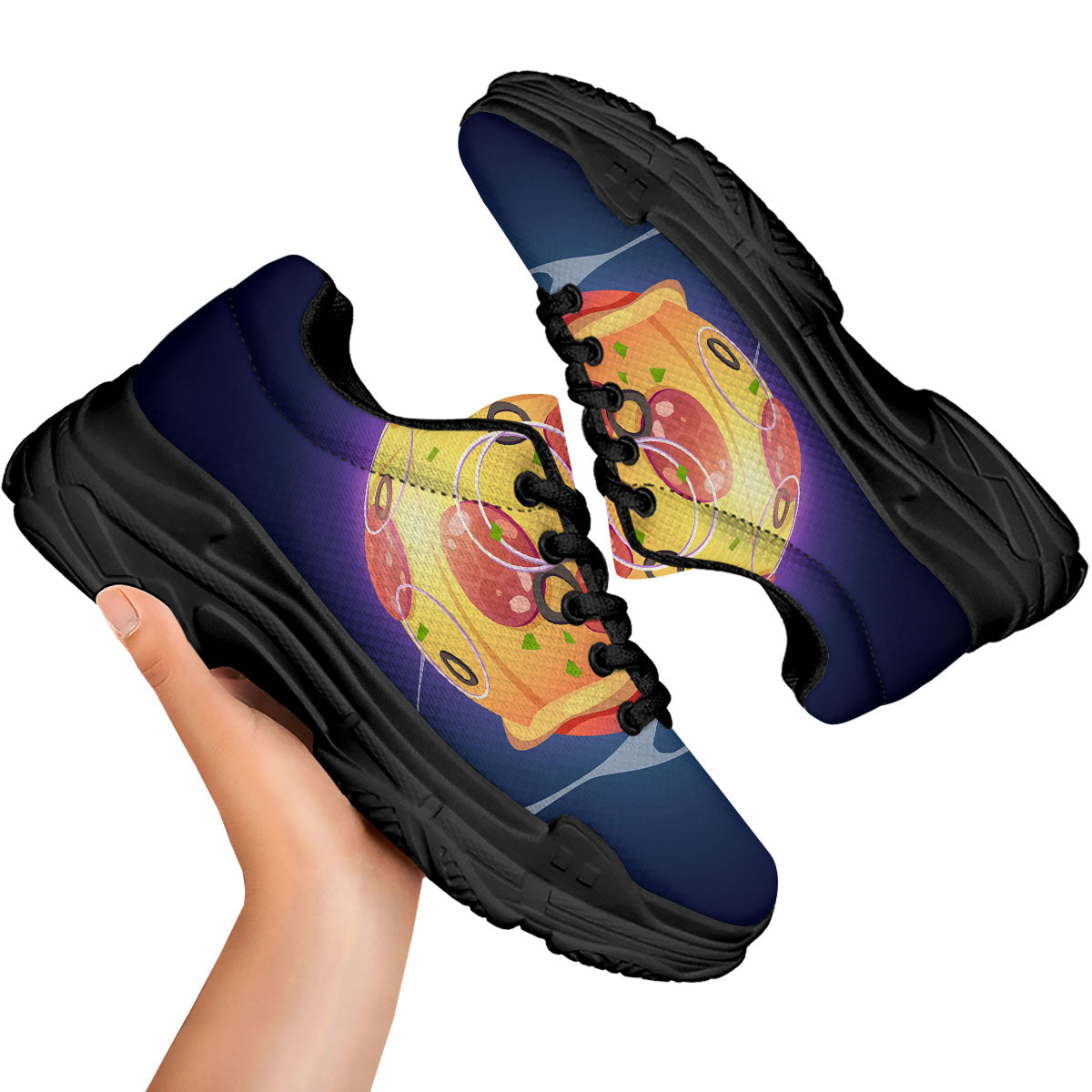 Pizza Planet Print Black Chunky Shoes-grizzshop