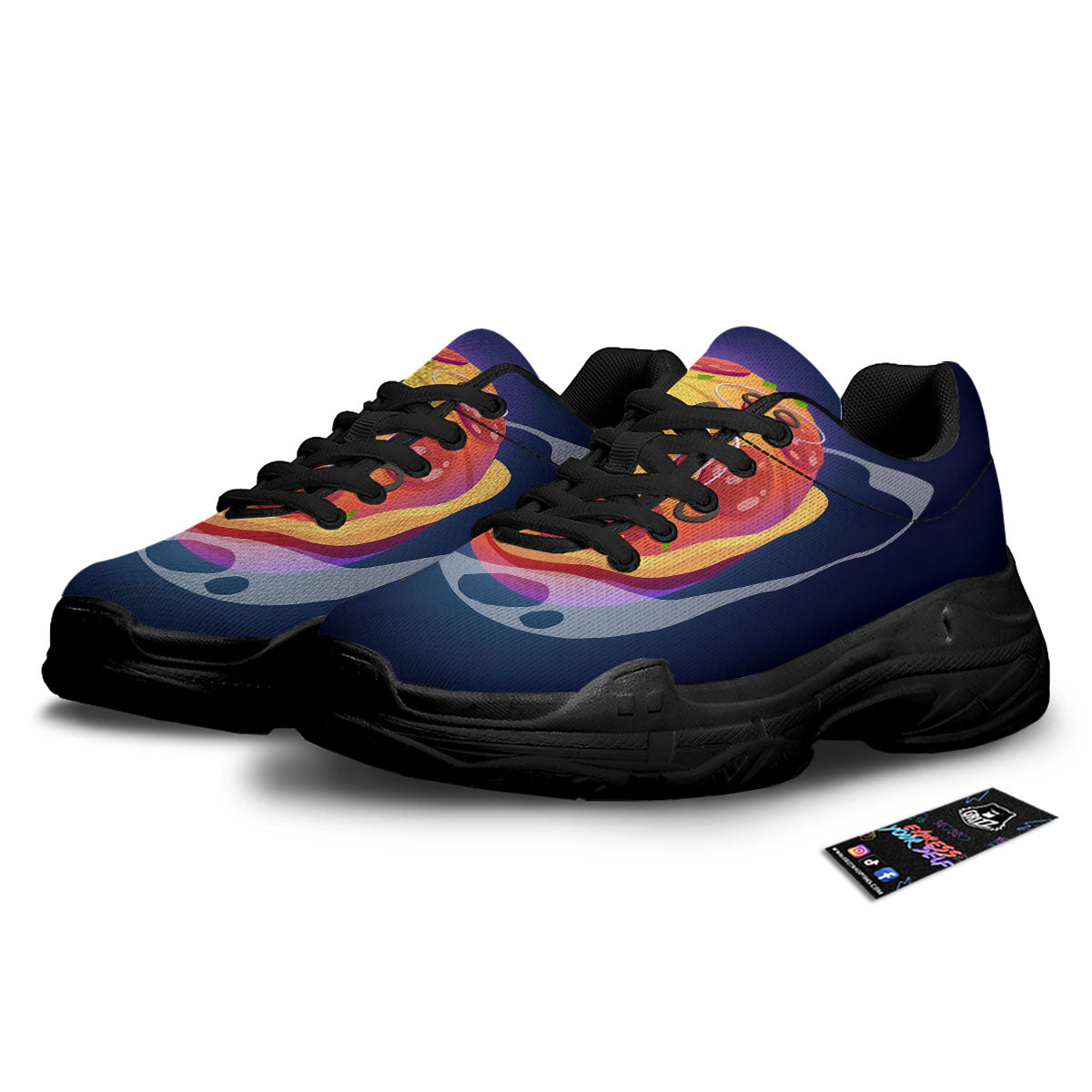 Pizza Planet Print Black Chunky Shoes-grizzshop