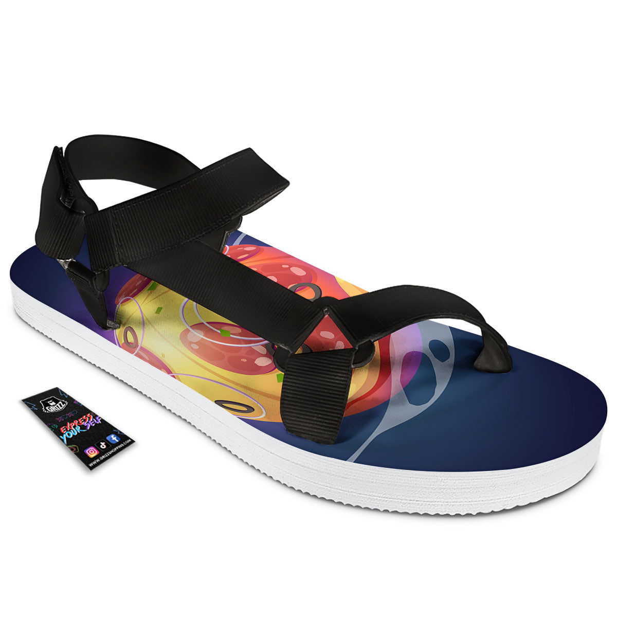 Pizza Planet Print Black Open Toe Sandals-grizzshop