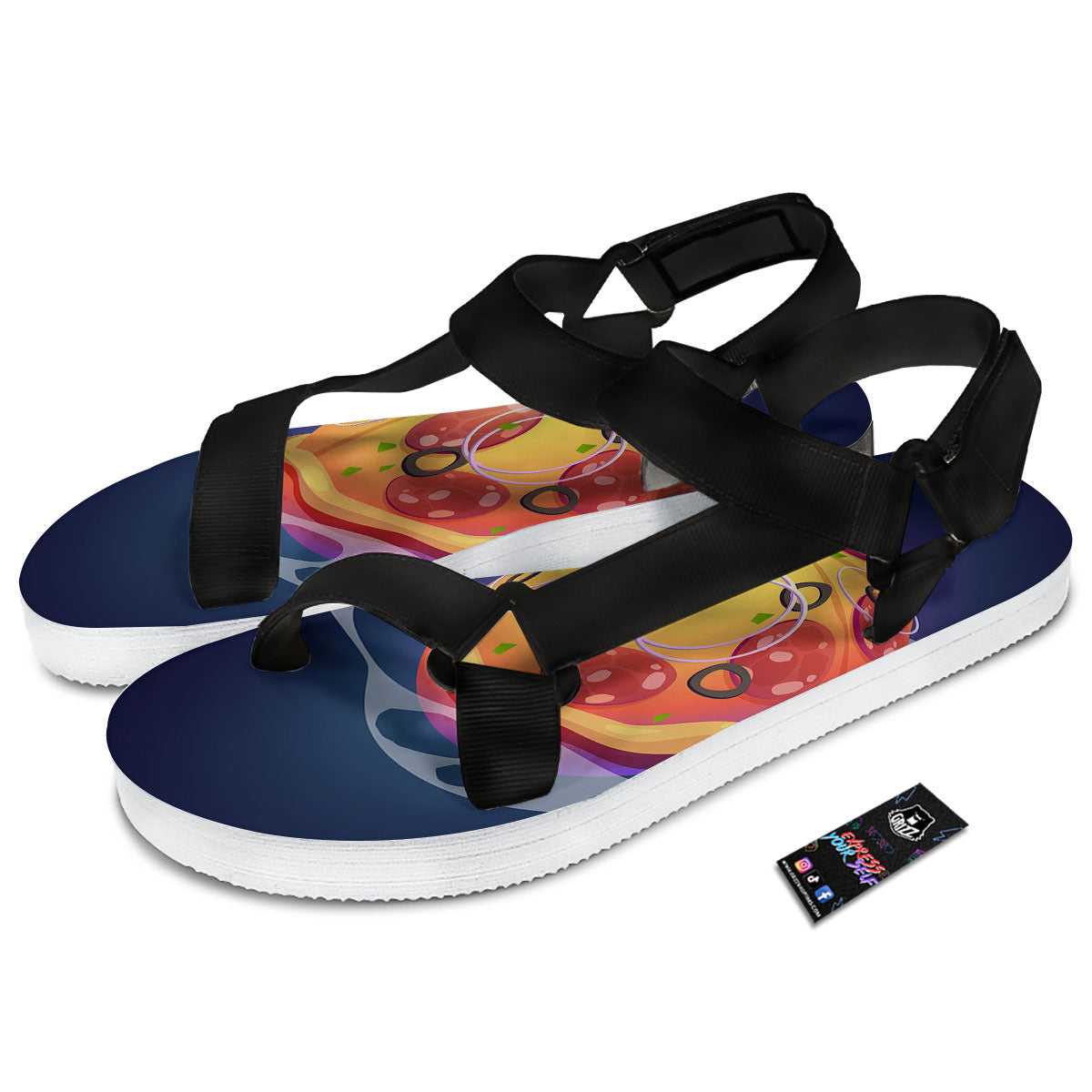 Pizza Planet Print Black Open Toe Sandals-grizzshop