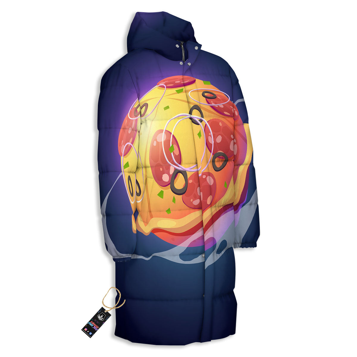 Pizza Planet Print Long Down Jacket-grizzshop
