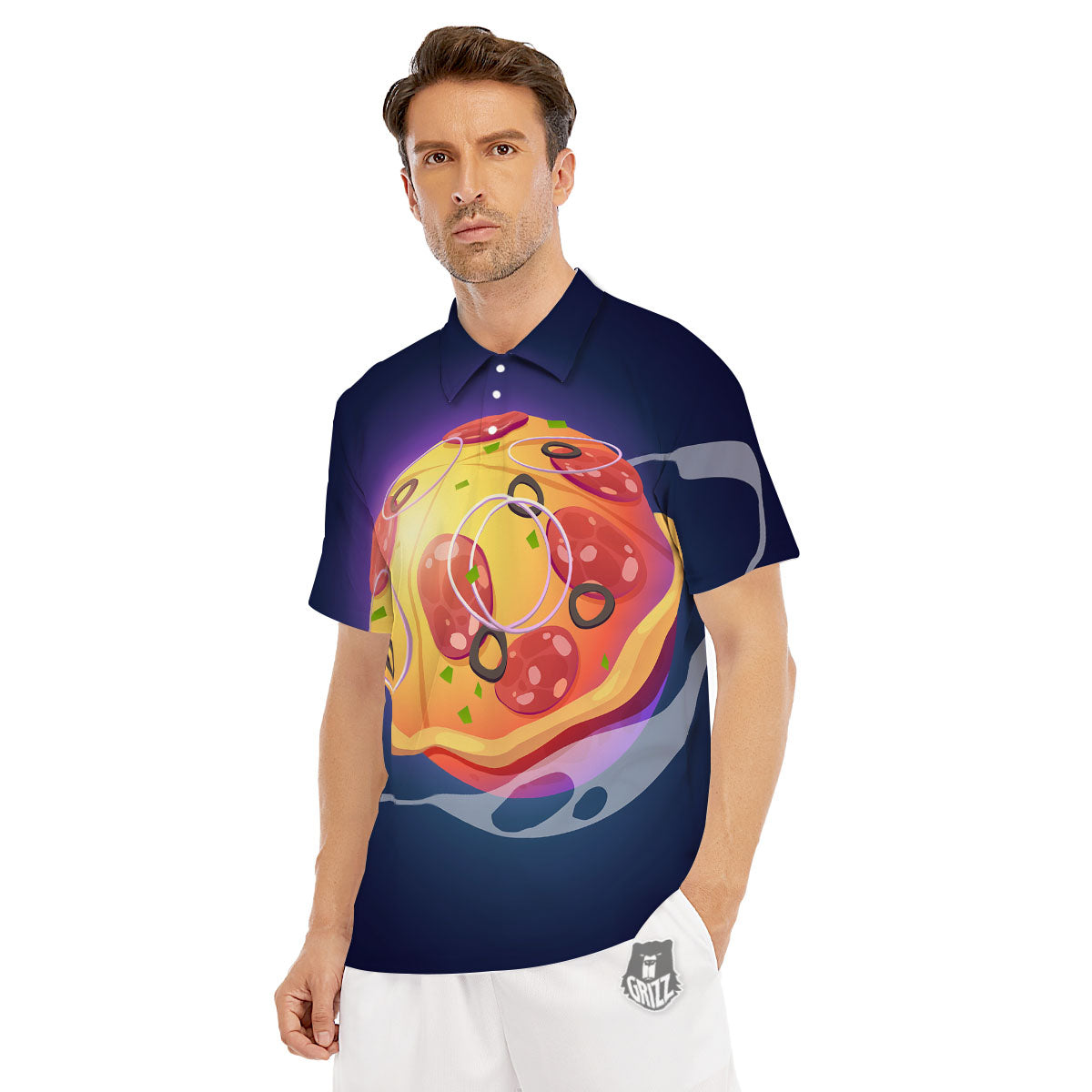 Pizza Planet Print Men's Golf Shirts-grizzshop