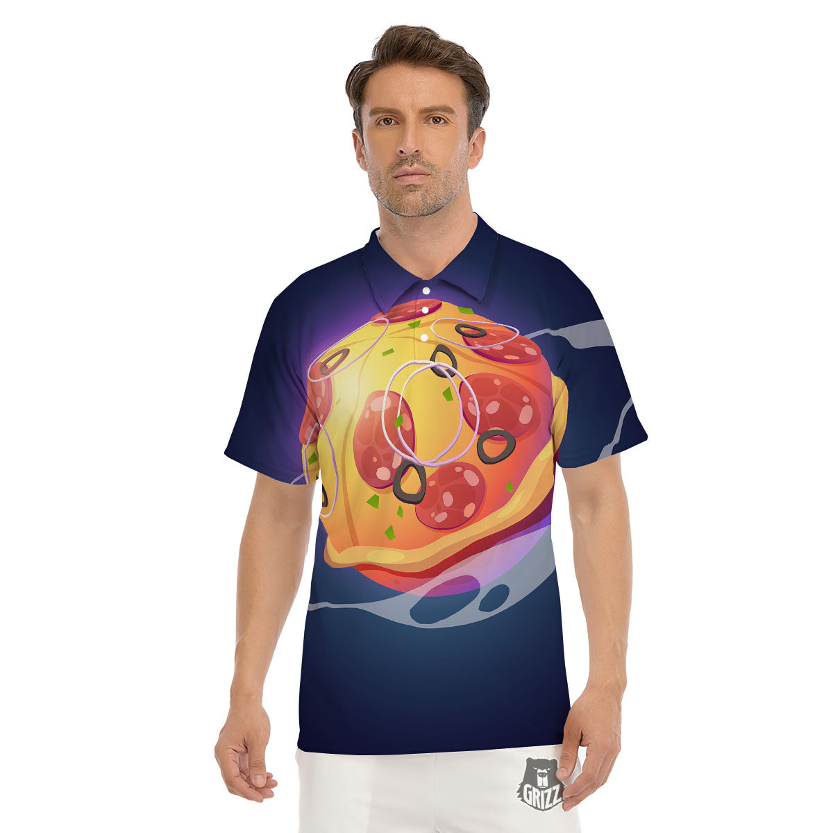 Pizza Planet Print Men's Golf Shirts-grizzshop