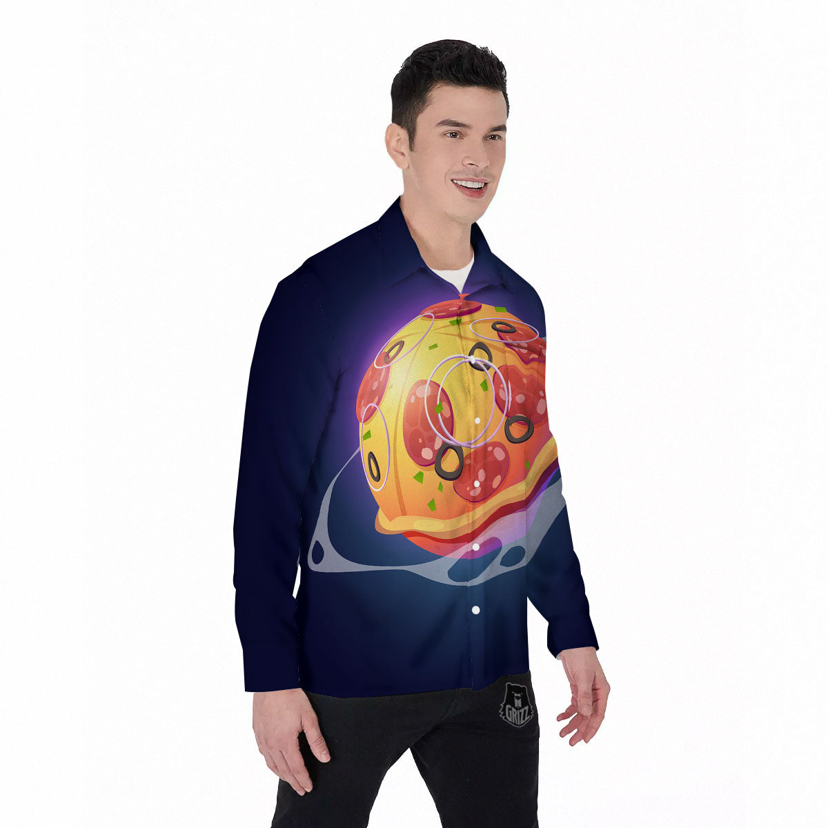 Pizza Planet Print Men's Long Sleeve Shirts-grizzshop