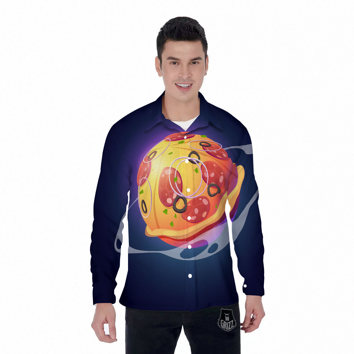 Pizza Planet Print Men's Long Sleeve Shirts-grizzshop